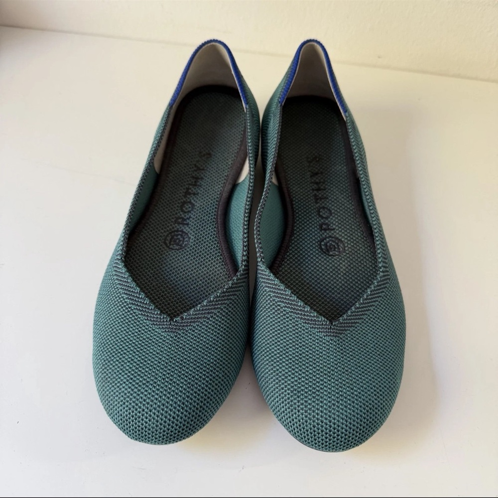 Rothy's The Flat Emerald Green Slip On Knit Ballet  Shoes Rounded Toe Sz 7 - Picture 3 of 11